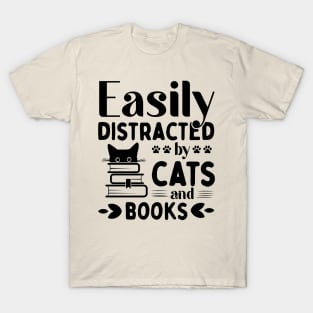 Easily Distracted Cats And Books T-Shirt